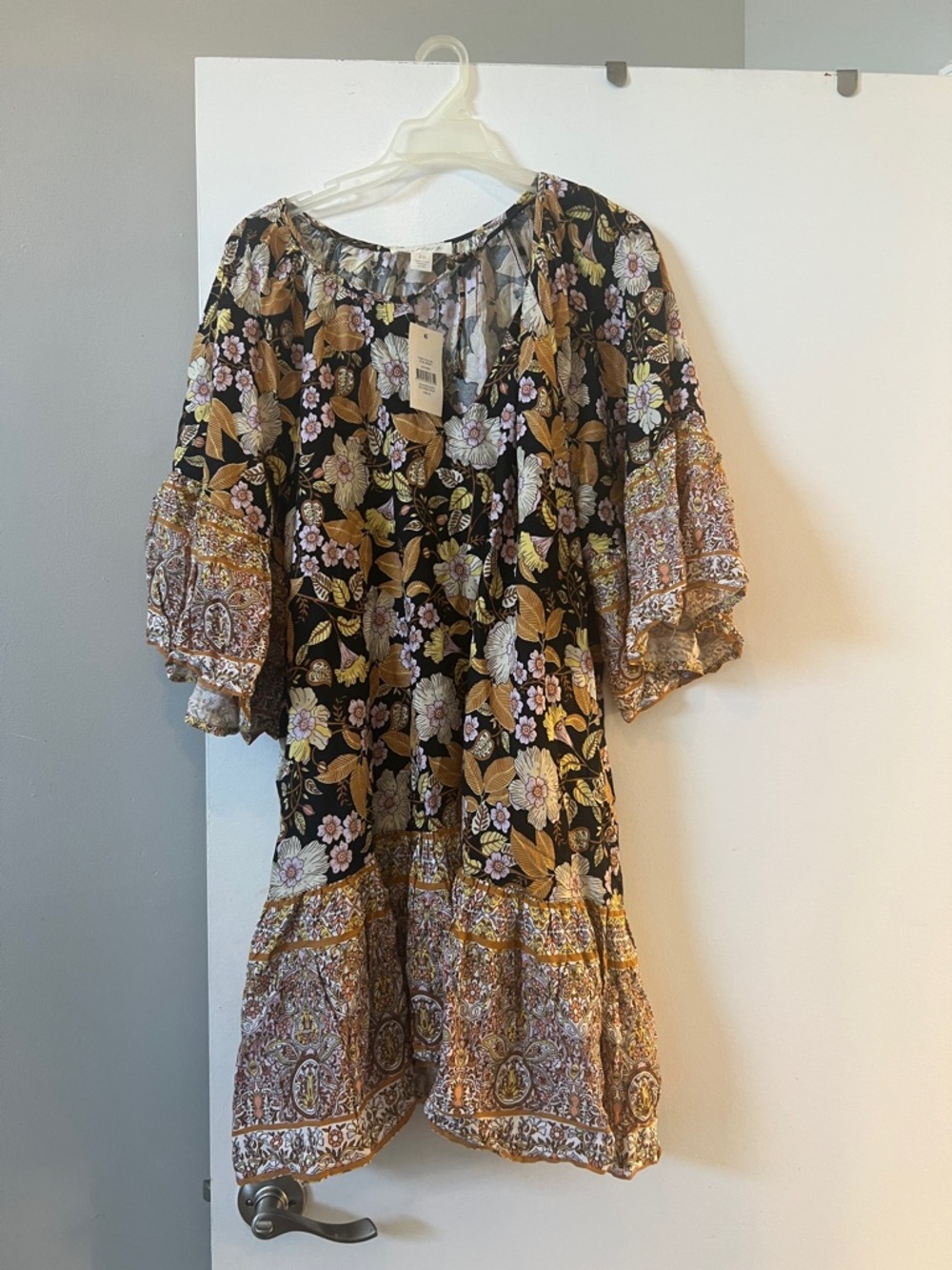 Floral Boho Short top in Black and Mustard